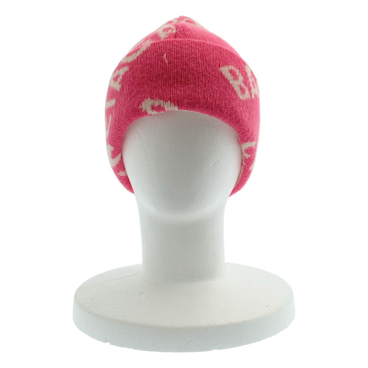Balenciaga Wool Logo Knit Cap Beanie Hat 55 61 Pink White — view 2