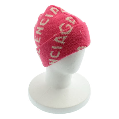 Balenciaga Wool Logo Knit Cap Beanie Hat 55 61 Pink White — view 3