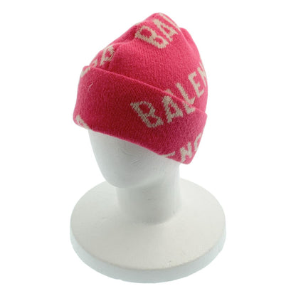Balenciaga Wool Logo Knit Cap Beanie Hat 55 61 Pink White