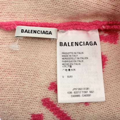 Balenciaga Wool Logo Knit Cap Beanie Hat 55 61 Pink White — view 6