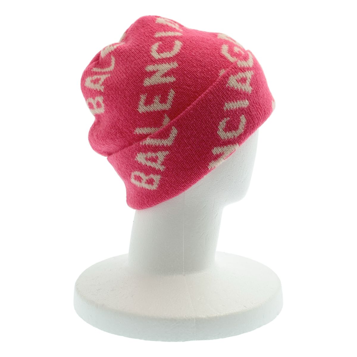 Balenciaga Wool Logo Knit Cap Beanie Hat 55 61 Pink White — view 4