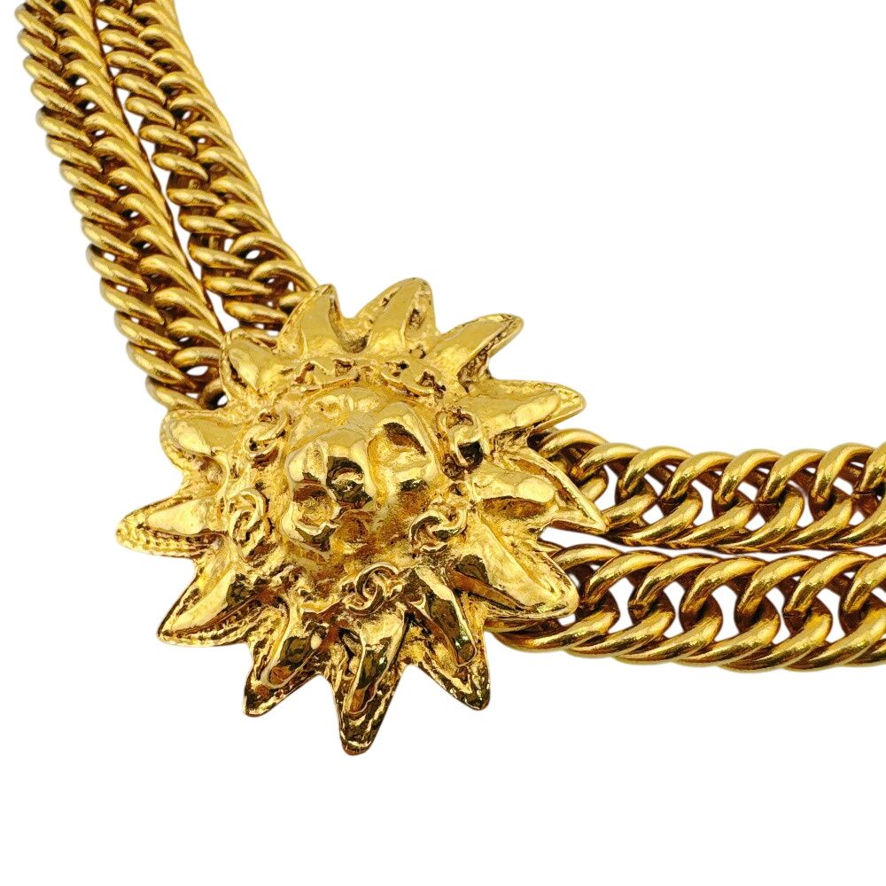 Chanel Choker Vintage Double Chain Lion Motif CC Logo Necklace