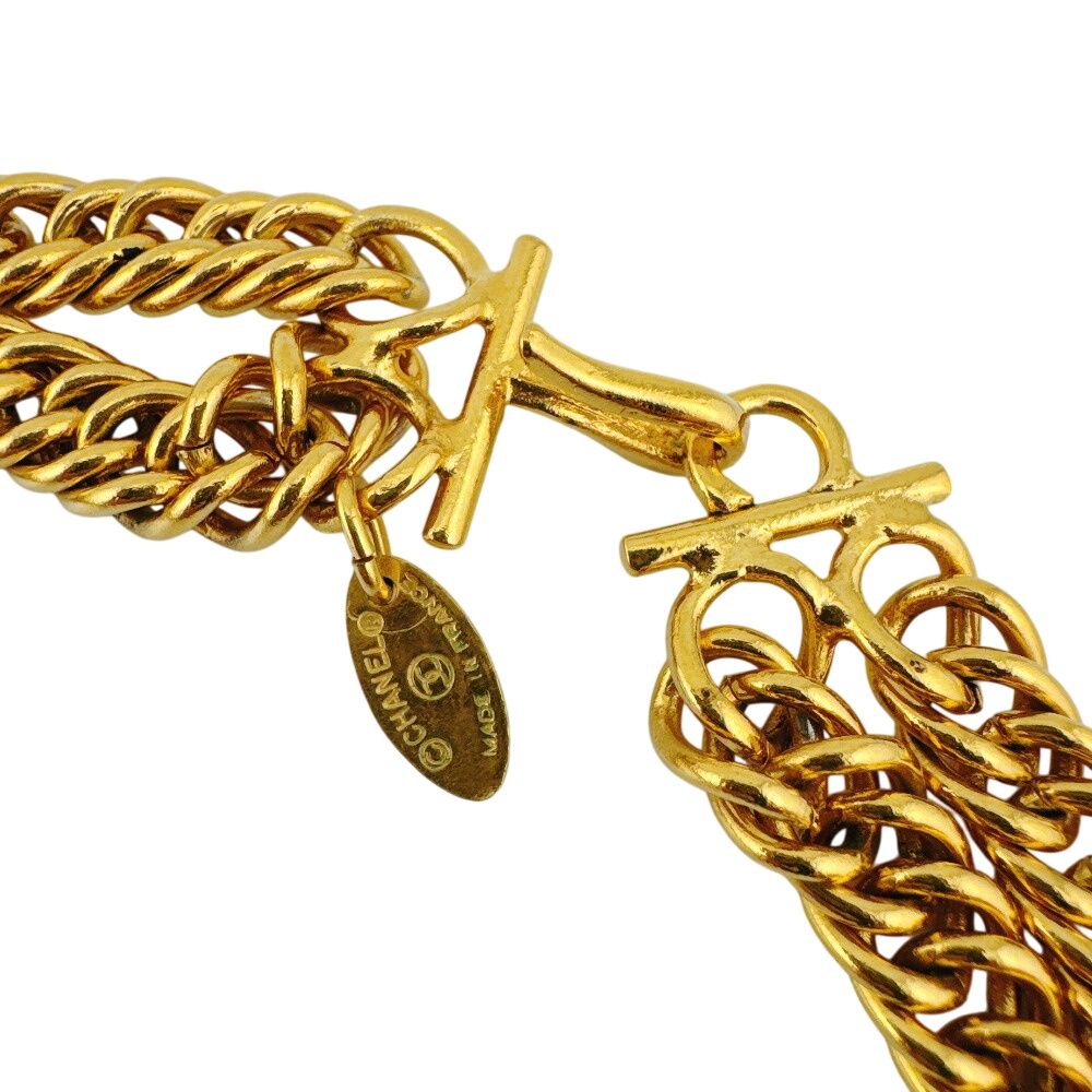 Chanel Choker Vintage Double Chain Lion Motif CC Logo Necklace — view 3