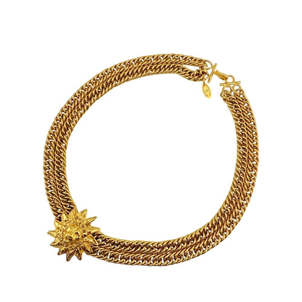 Chanel Choker Vintage Double Chain Lion Motif CC Logo Necklace — view 2