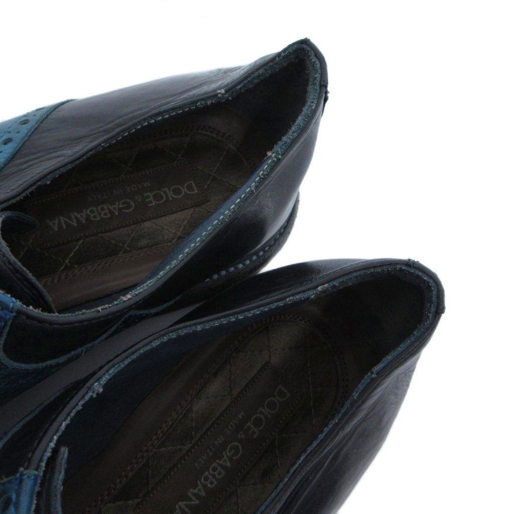Dolce & Gabbana Leather Derby Shoes Lace Up 8 Black Blue — view 7