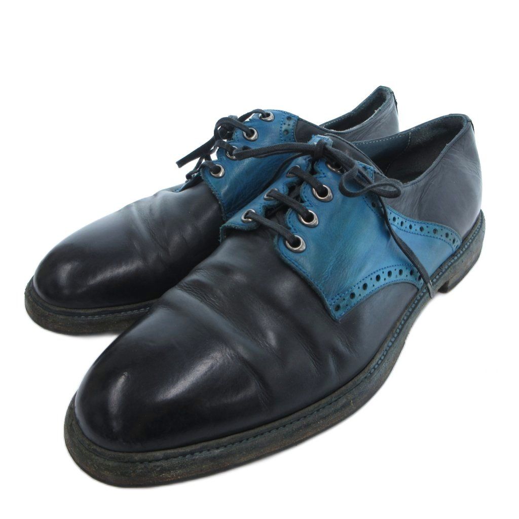 Dolce & Gabbana Leather Derby Shoes Lace Up 8 Black Blue