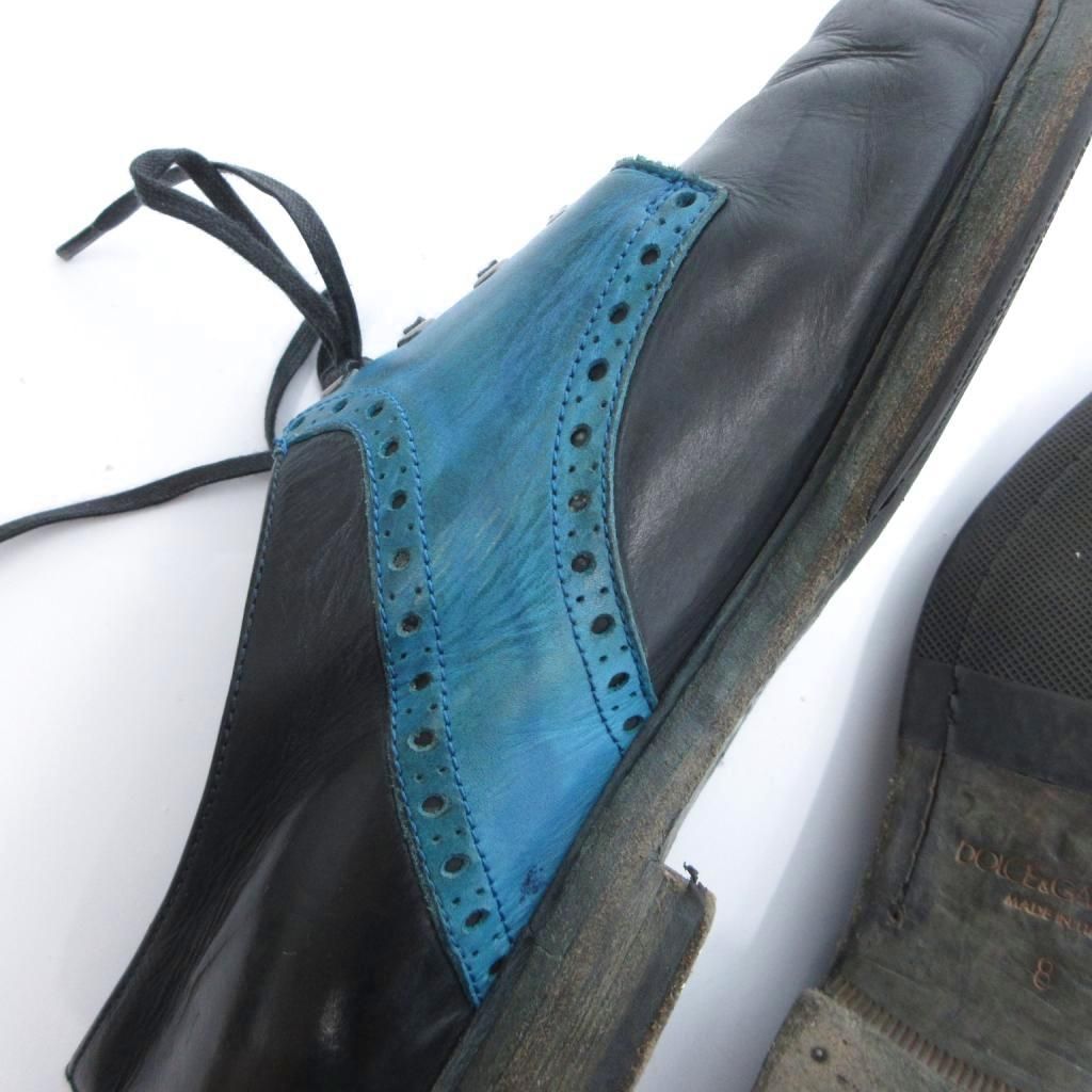 Dolce & Gabbana Leather Derby Shoes Lace Up 8 Black Blue — view 9
