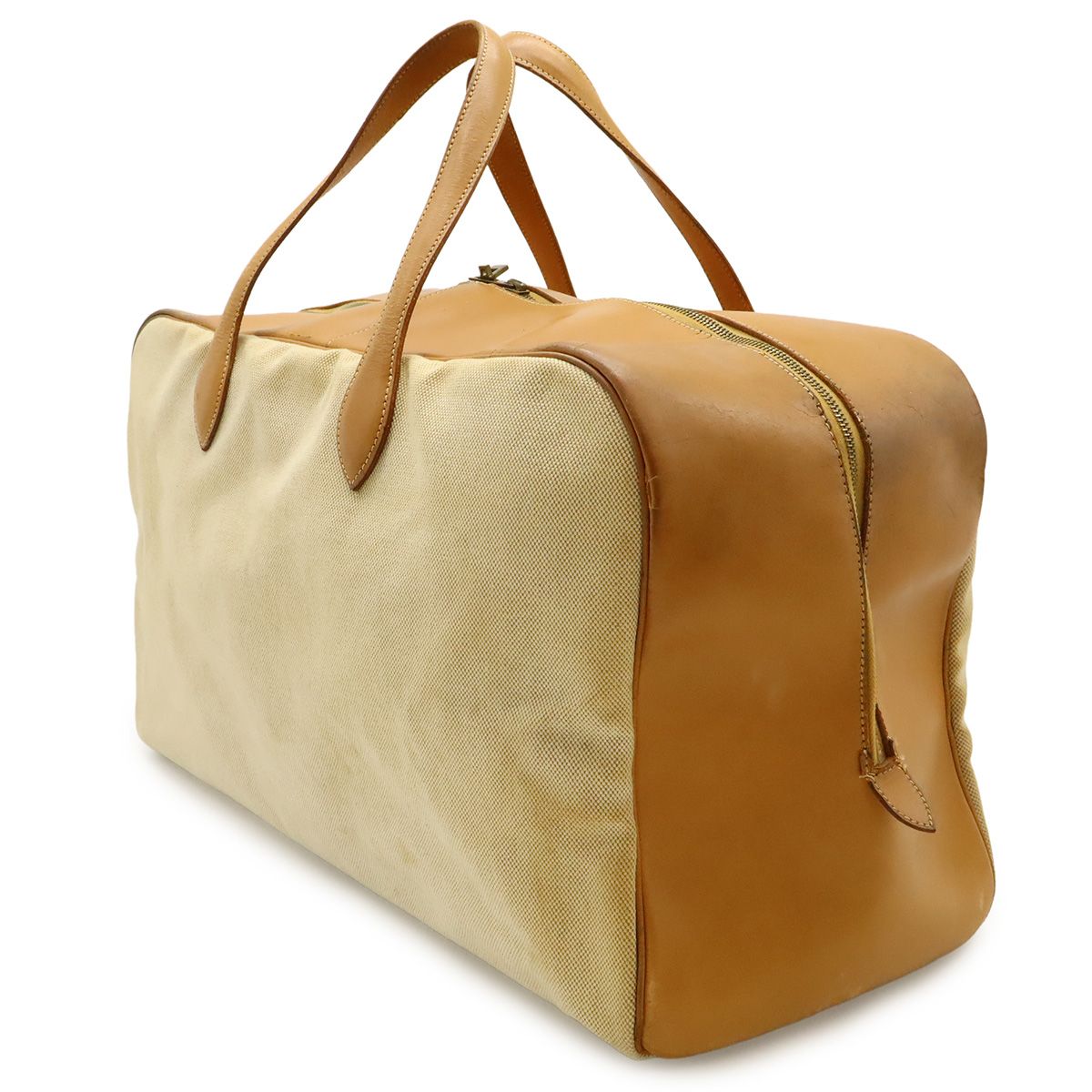 Hermes Victoria 50 Boston Bag Travel Purse Toile Ash Taurillon Clemence Beige — view 2