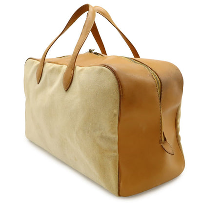 Hermes Victoria 50 Boston Bag Travel Purse Toile Ash Taurillon Clemence Beige — view 2