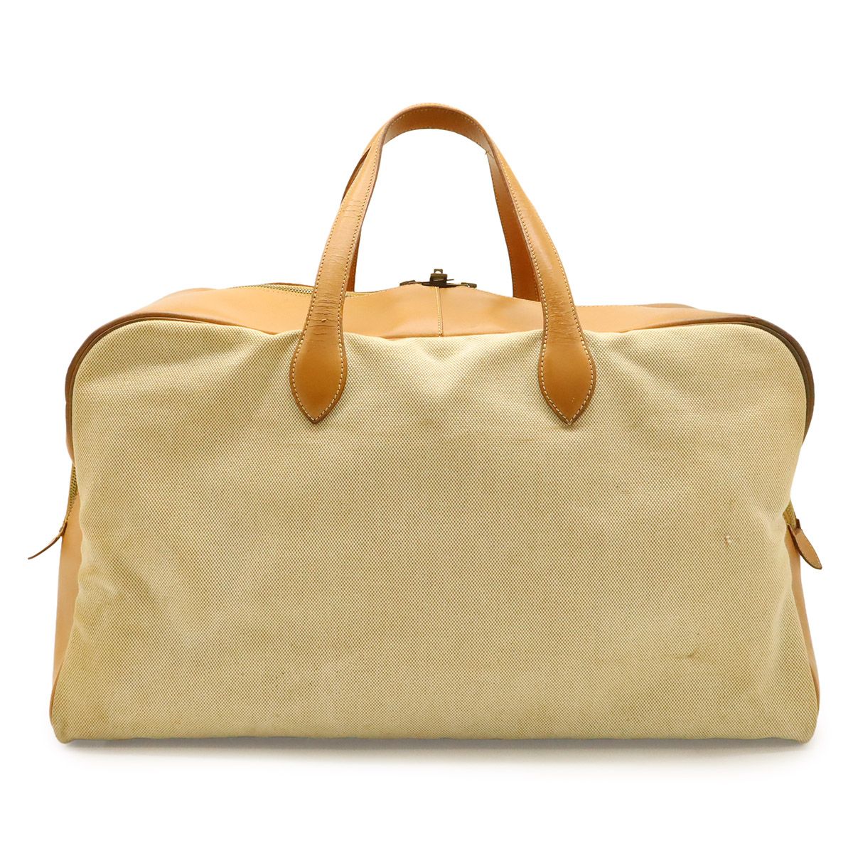 Hermes Victoria 50 Boston Bag Travel Purse Toile Ash Taurillon Clemence Beige