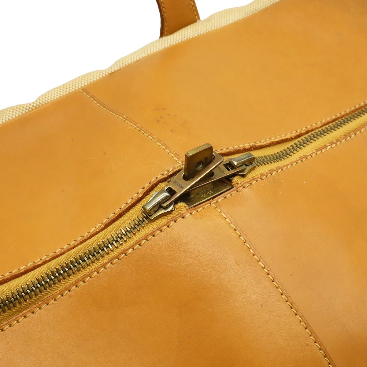 Hermes Victoria 50 Boston Bag Travel Purse Toile Ash Taurillon Clemence Beige — view 5