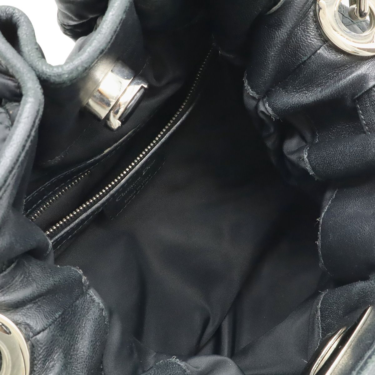 Dior Cannage Tote 2-Way Chain Shoulder Bag Leather Black Silver — view 6