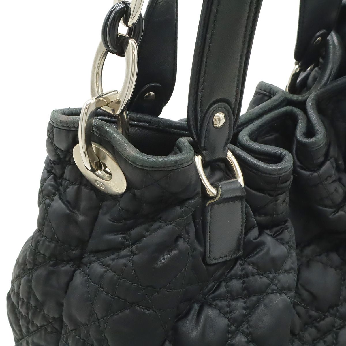 Dior Cannage Tote 2-Way Chain Shoulder Bag Leather Black Silver — view 7