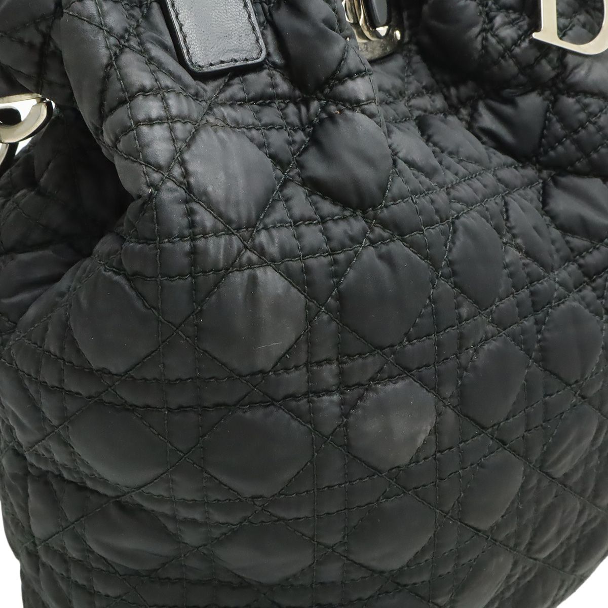 Dior Cannage Tote 2-Way Chain Shoulder Bag Leather Black Silver — view 9