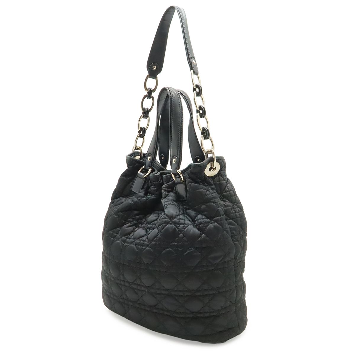 Dior Cannage Tote 2-Way Chain Shoulder Bag Leather Black Silver — view 2