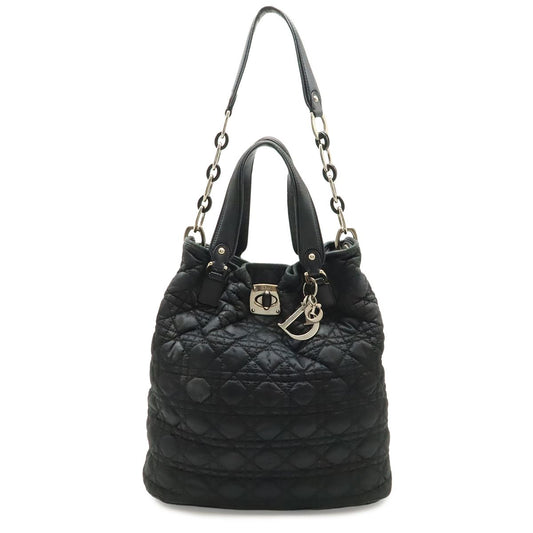 Dior Cannage Tote 2-Way Chain Shoulder Bag Leather Black Silver