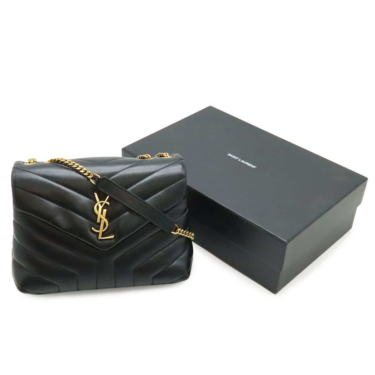 Saint Laurent Paris YSL Lou Chain Shoulder Bag Quilted Leather Black — view 9