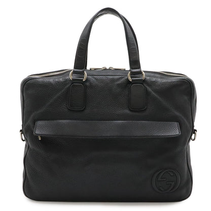 Gucci Interlocking Business Briefcase Documents Purse Leather Black Silver