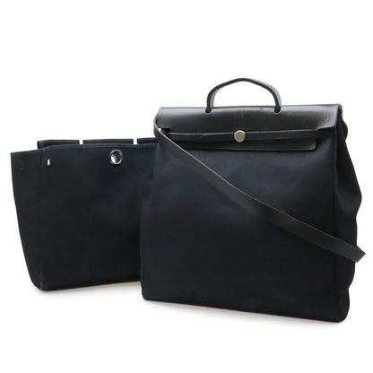 Hermes Herbag MM 2-Way Shoulder Bag Toile Officier Canvas Black