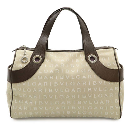 Bvlgari Logo Mania Tote Canvas Leather Beige Brown Silver