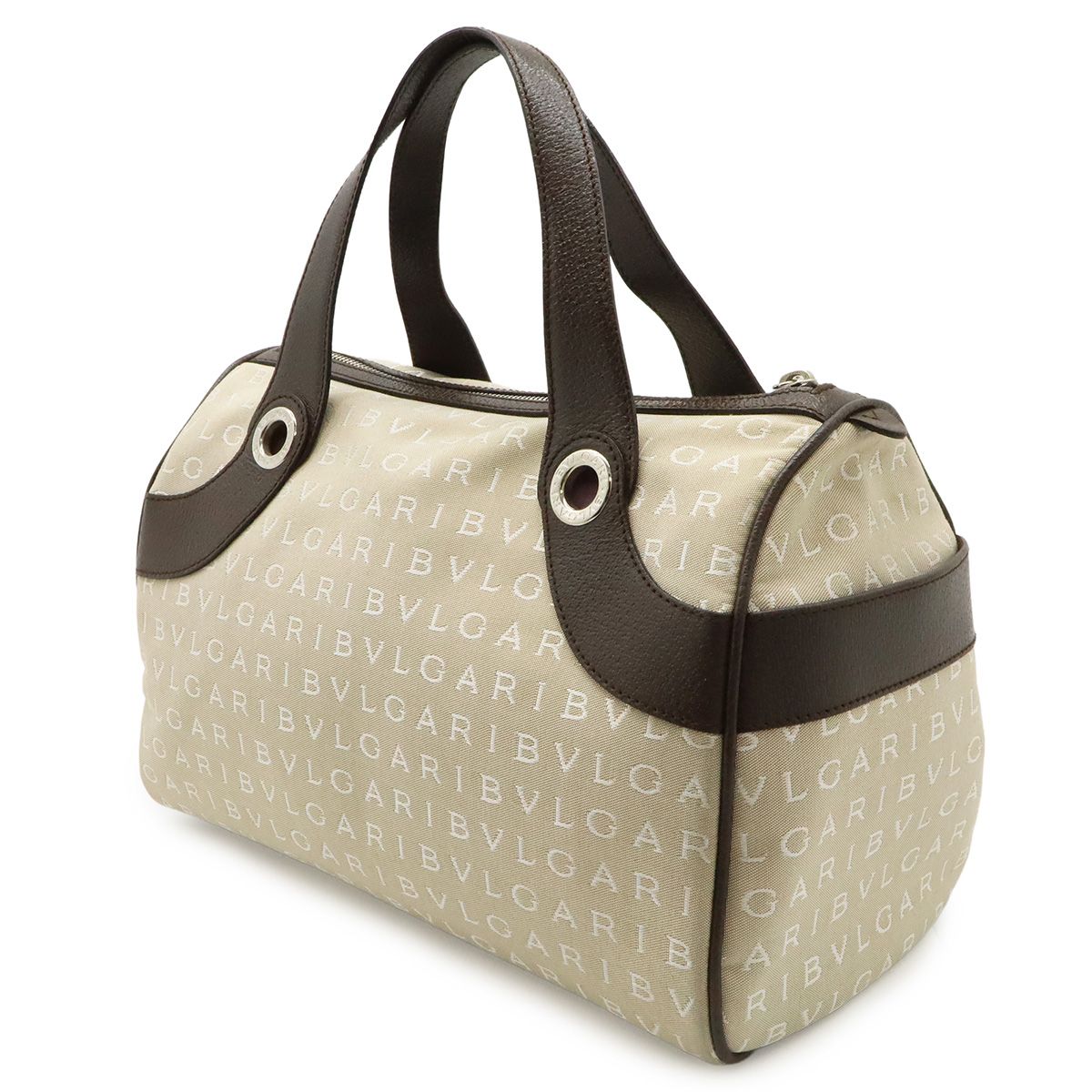 Bvlgari Logo Mania Tote Canvas Leather Beige Brown Silver — view 2