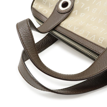 Bvlgari Logo Mania Tote Canvas Leather Beige Brown Silver — view 4