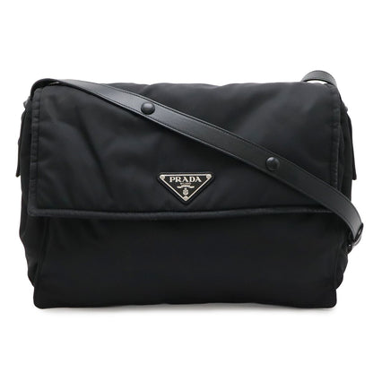 Prada Re-Nylon Triangle Padded Shoulder Bag Crossbody Leather Nero Black