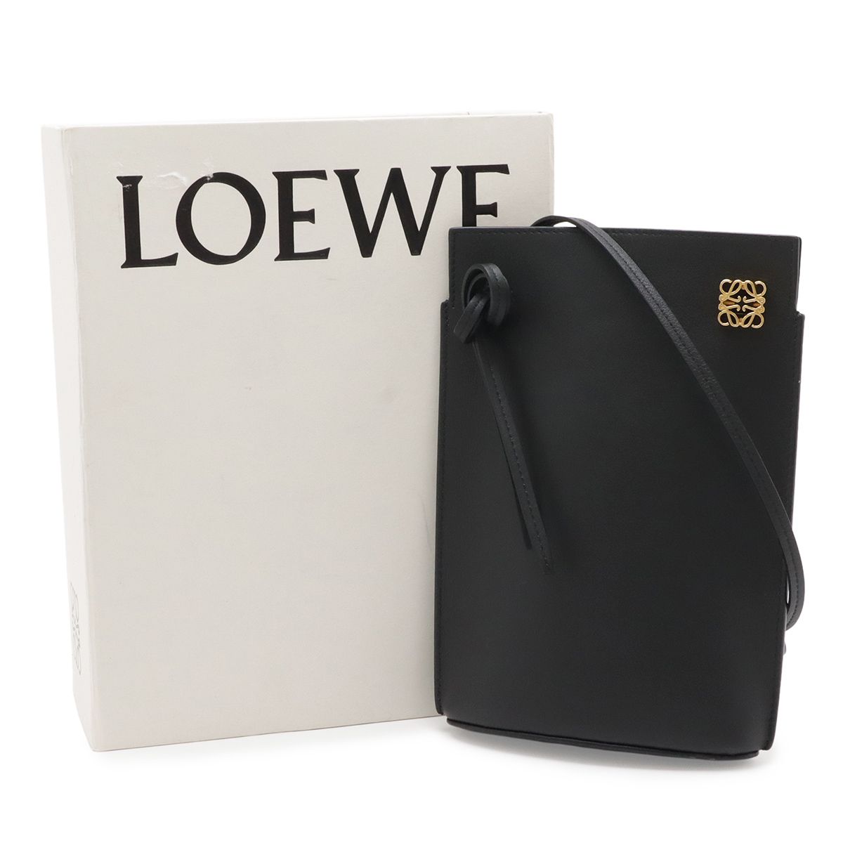 Loewe Anagram Dice Pocket Shoulder Bag Pouch Pochette Classic Calf Leather Black — view 9