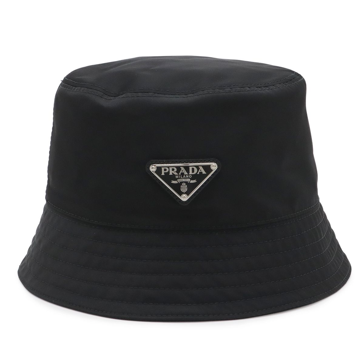 Prada Triangle Logo Bucket Hat Nylon Nero Black