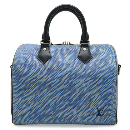 Louis Vuitton Epi Denim Speedy Bandouliere 25 Mini Boston Bag Blue Silver