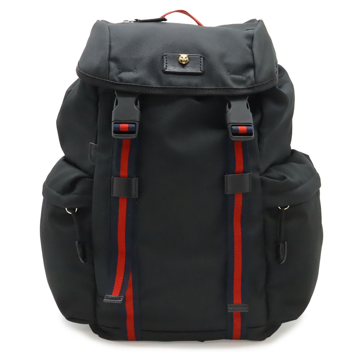 Gucci Techno Canvas Web Line Sherry Cat Head Backpack Leather Black