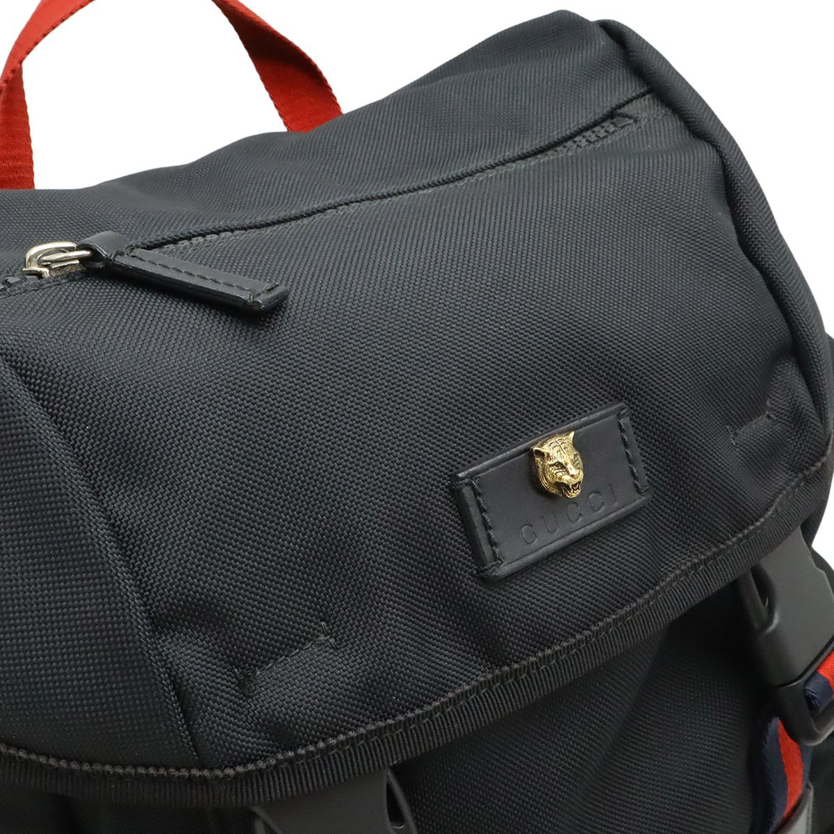 Gucci Techno Canvas Web Line Sherry Cat Head Backpack Leather Black — view 8