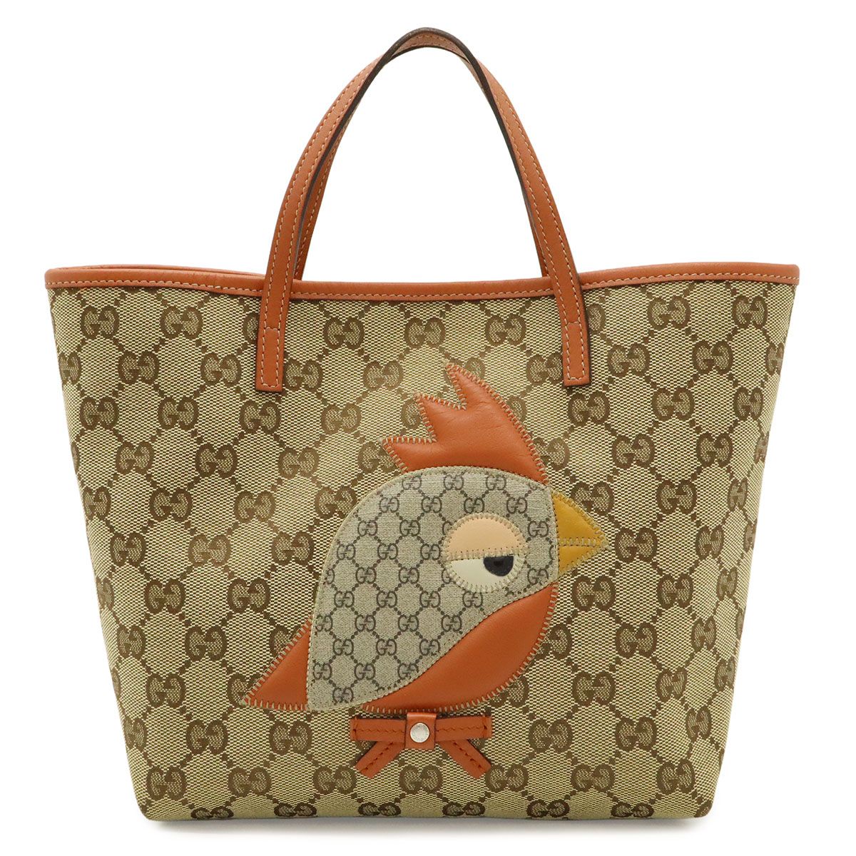 Gucci GG Canvas Children's Zoo Papagallo Parrot Bird Tote Khaki Beige Orange