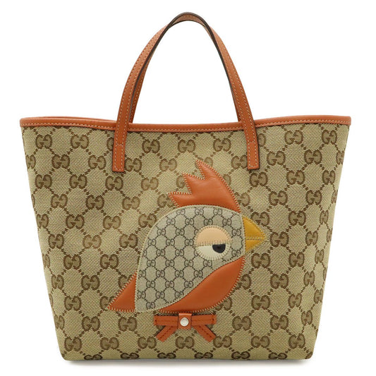 Gucci GG Canvas Children's Zoo Papagallo Parrot Bird Tote Khaki Beige Orange