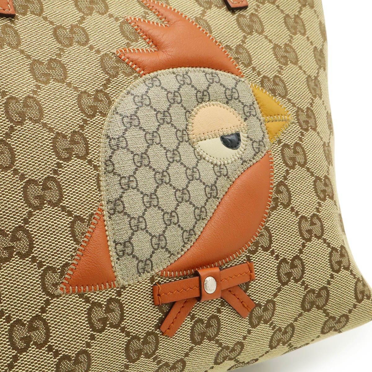 Gucci GG Canvas Children's Zoo Papagallo Parrot Bird Tote Khaki Beige Orange — view 7