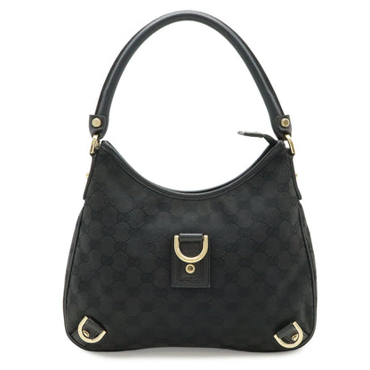 Gucci Abbey GG Canvas Shoulder Bag Leather Black Gold