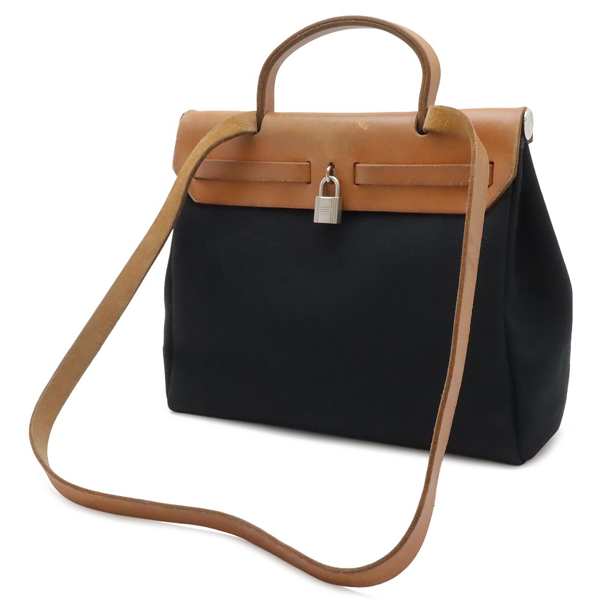 Hermes Herbag PM 2-Way Shoulder Bag Toile Officier Leather Black Beige — view 2