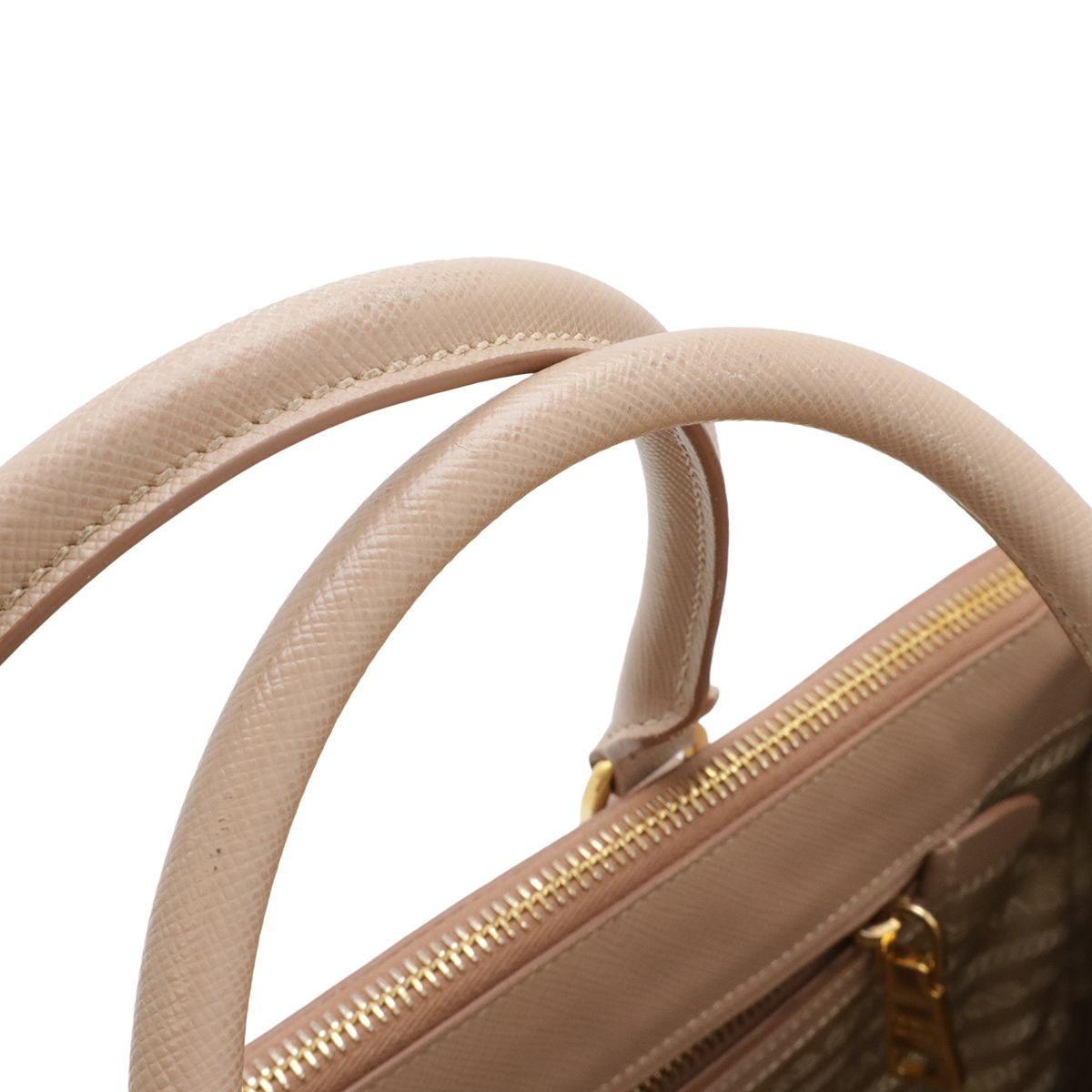 Prada Triangle Logo Tote 2-Way Shoulder Bag Saffiano Leather Pink Beige Gold — view 5