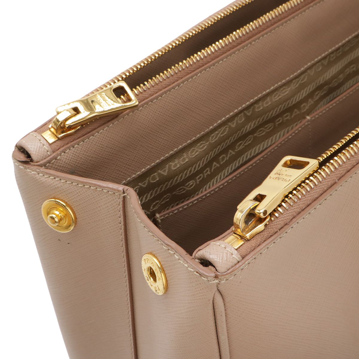 Prada Triangle Logo Tote 2-Way Shoulder Bag Saffiano Leather Pink Beige Gold — view 4