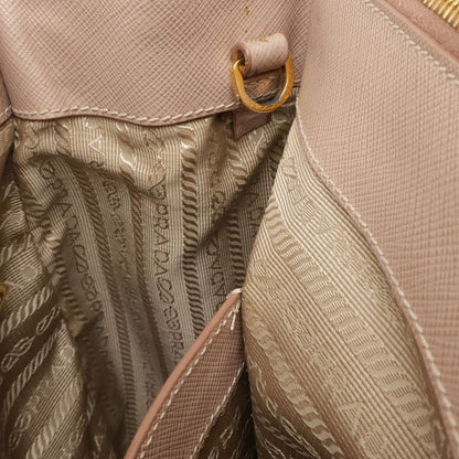 Prada Triangle Logo Tote 2-Way Shoulder Bag Saffiano Leather Pink Beige Gold — view 8