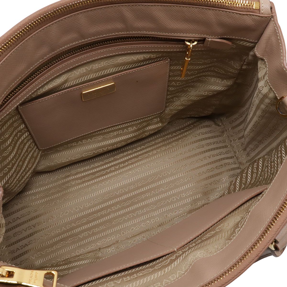 Prada Triangle Logo Tote 2-Way Shoulder Bag Saffiano Leather Pink Beige Gold — view 7