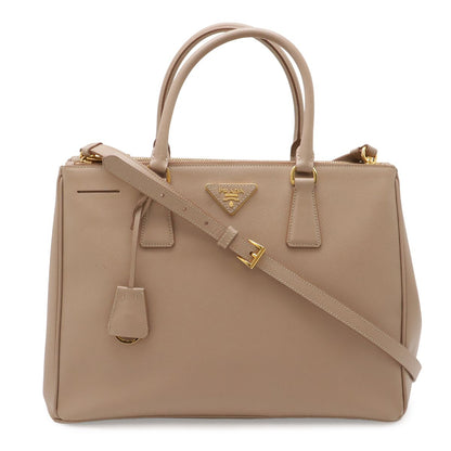 Prada Triangle Logo Tote 2-Way Shoulder Bag Saffiano Leather Pink Beige Gold