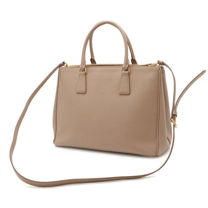 Prada Triangle Logo Tote 2-Way Shoulder Bag Saffiano Leather Pink Beige Gold — view 2