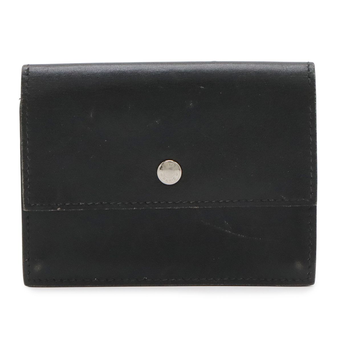 Hermes Sakura Series Button Card Case Business Holder Box Calf Leather Black