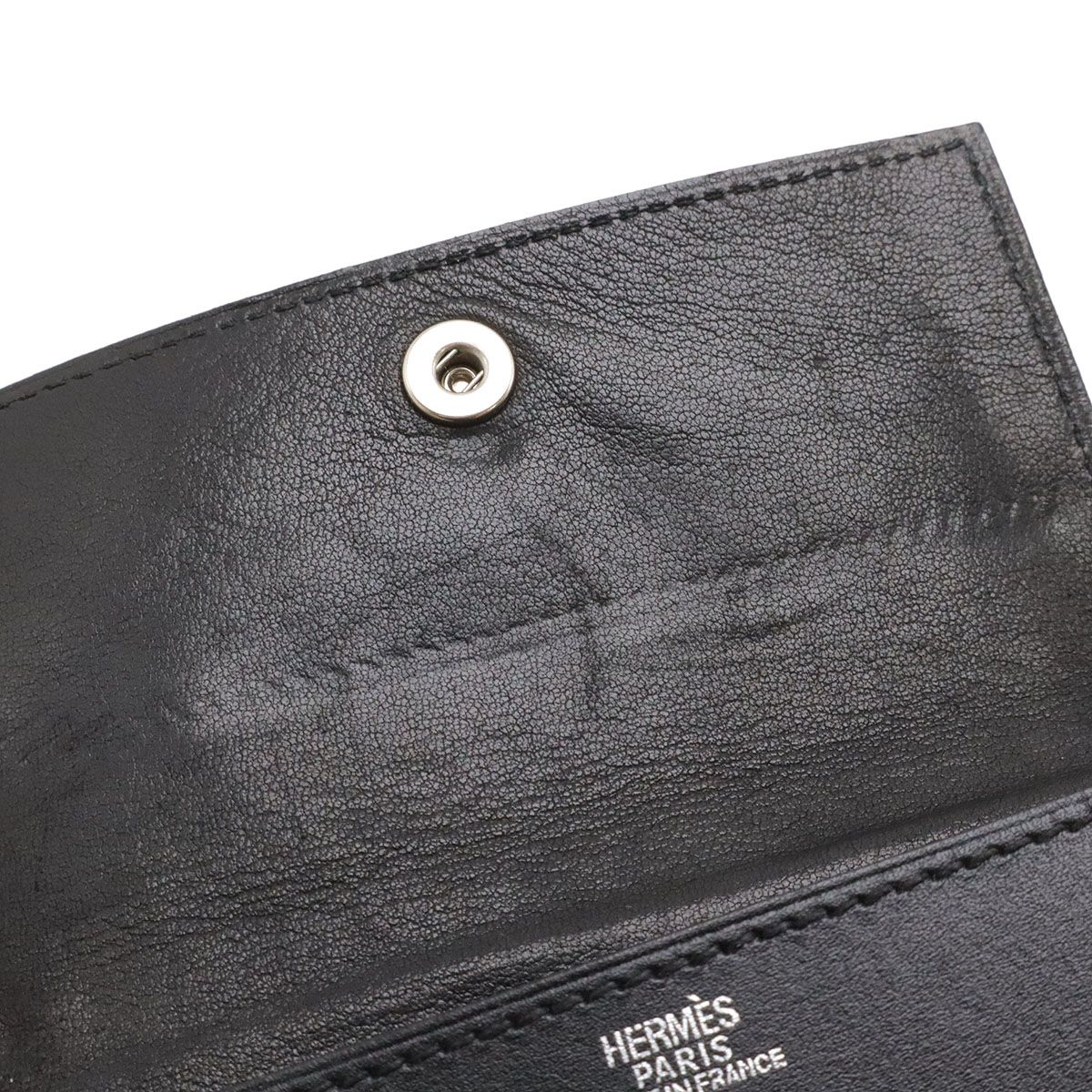 Hermes Sakura Series Button Card Case Business Holder Box Calf Leather Black — view 7