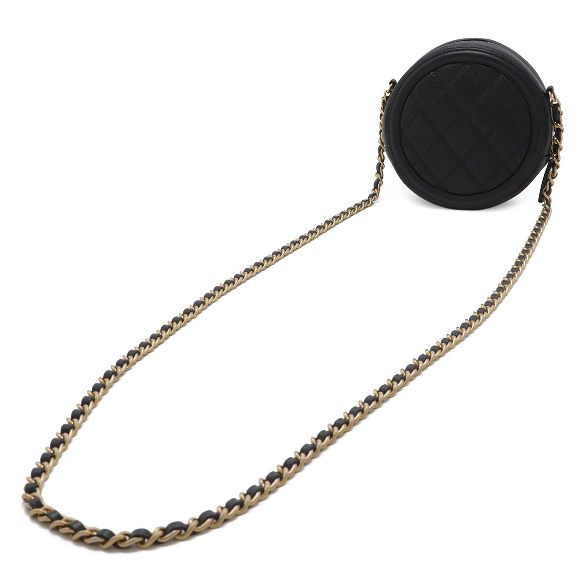Chanel CC Filigree CC Logo Round Chain Shoulder Bag Pochette Caviar Leather — view 2