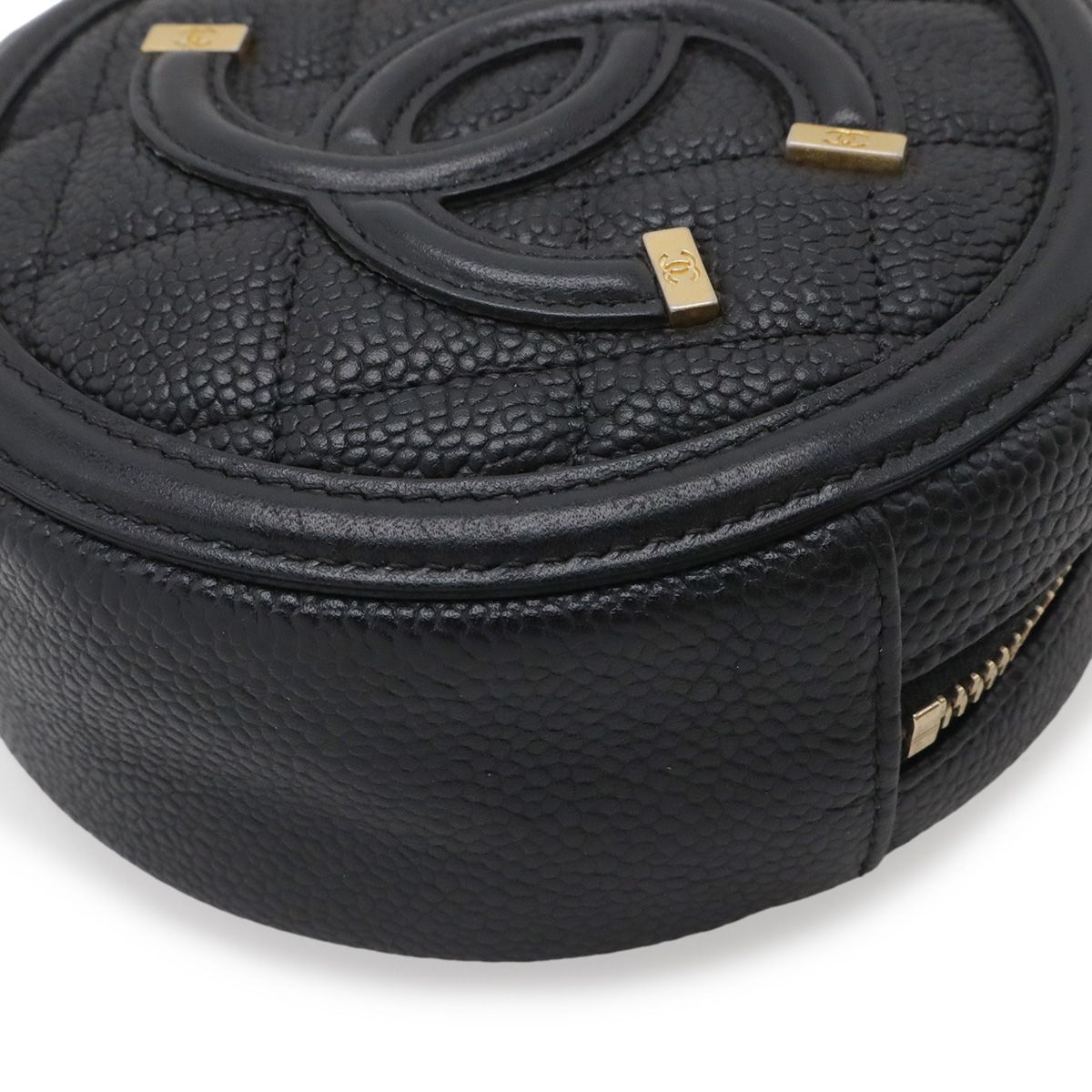 Chanel CC Filigree CC Logo Round Chain Shoulder Bag Pochette Caviar Leather — view 3
