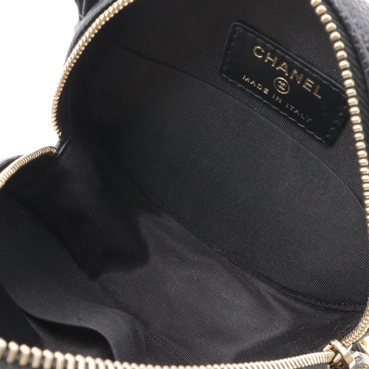Chanel CC Filigree CC Logo Round Chain Shoulder Bag Pochette Caviar Leather — view 7