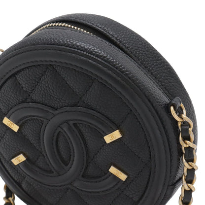 Chanel CC Filigree CC Logo Round Chain Shoulder Bag Pochette Caviar Leather — view 4