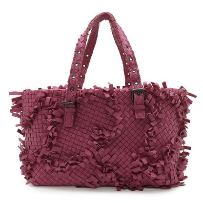 Bottega Veneta Intrecciato Fringe Tote Shoulder Bag Leather Purple Pink